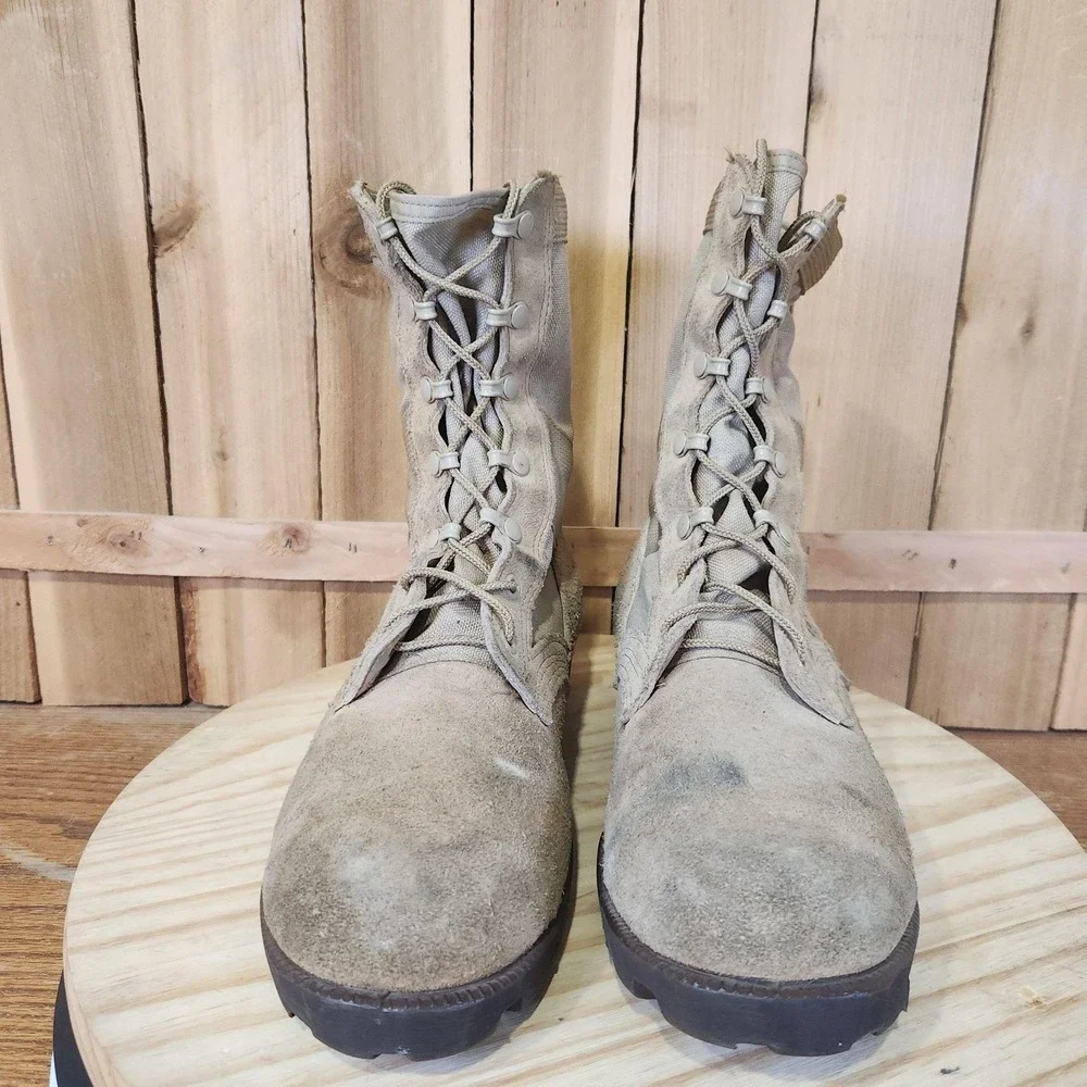 Vintage RO Search Combat Boots Mens 9.5 R Beige Suede Canvas Military Tactical